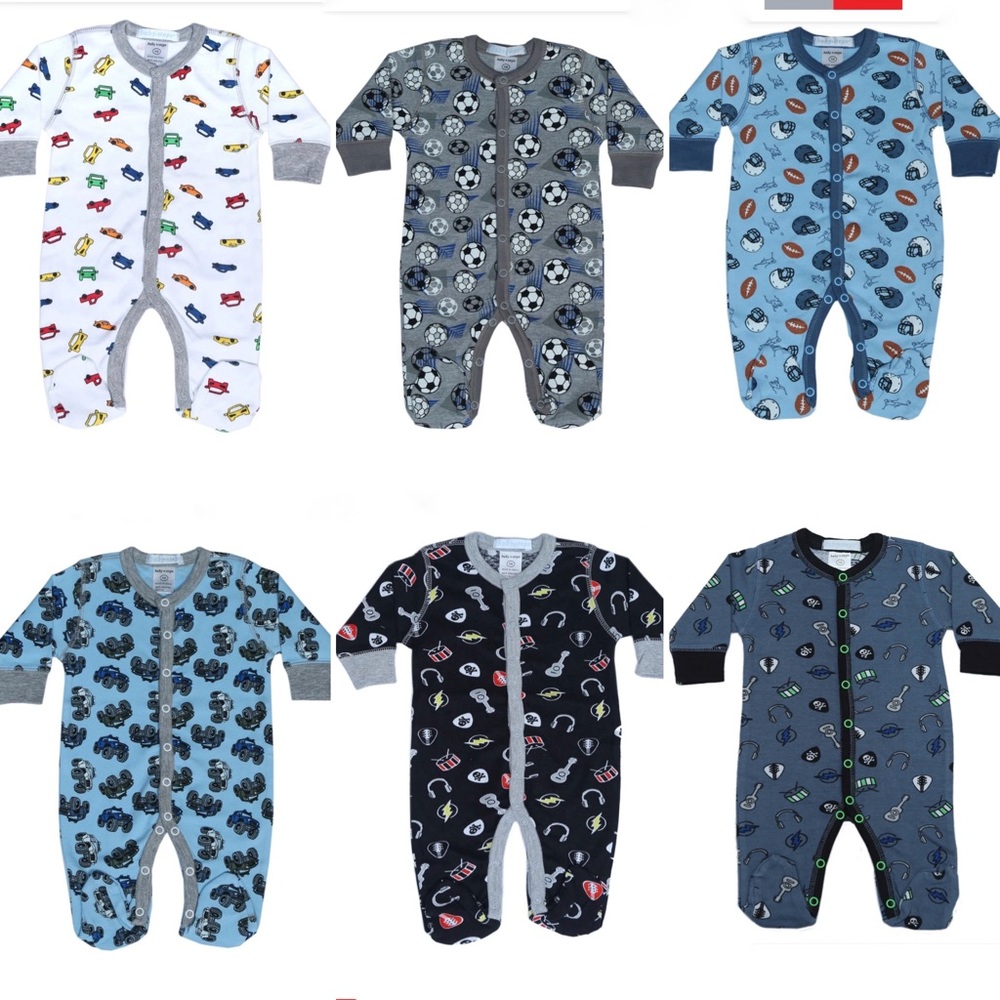 🏷 NWT x 6 Baby Boy Footies Onesie Bundle NB-3M